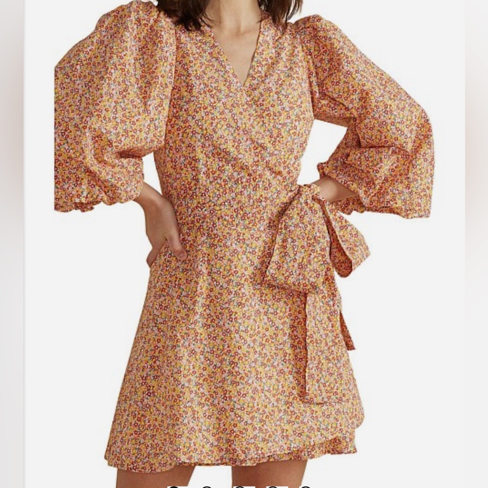 EDDY Floral Wrap Dress with Puff Sleeves, NWT, size L